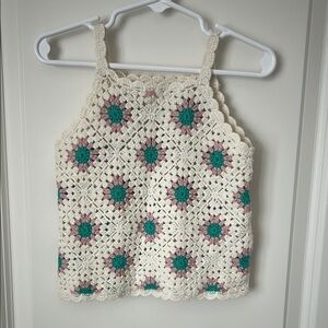 Zara Crochet TankTop - Cream, Pink, and Green